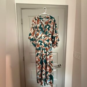 Lulu's Green Floral Wide Leg Jumpsuit